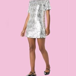 The Drop Silver Sequin Mini Dress